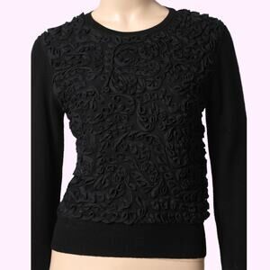 VIVIENNE TAM Black Wool Cord Embroidered Crewneck Sweater